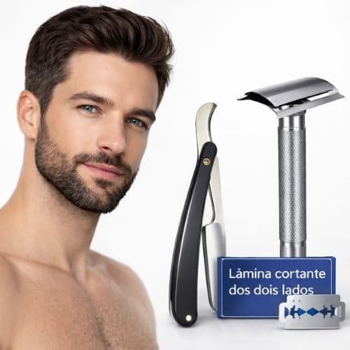 Aparelho De Barbear Clássico Retrô Articulado + Navalha PRO + 6 Lâminas Afiadas