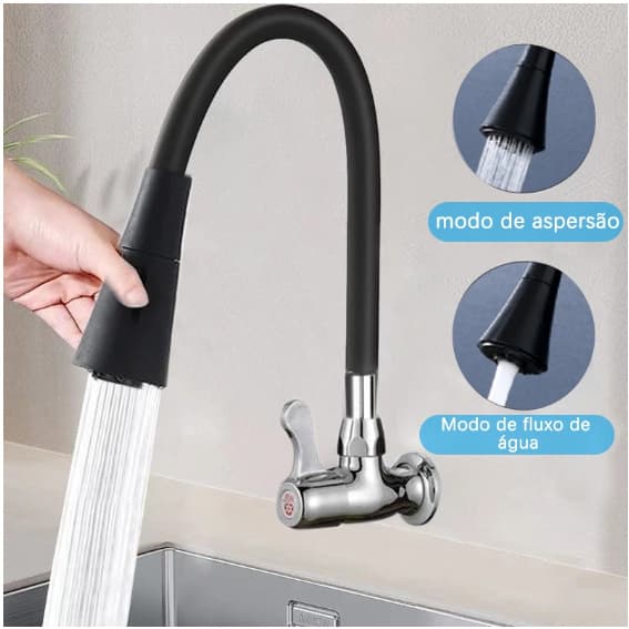 Torneira De Pia Gourmet Flexível De Parede Jato Com Aerador Para Cozinha Cor Preto