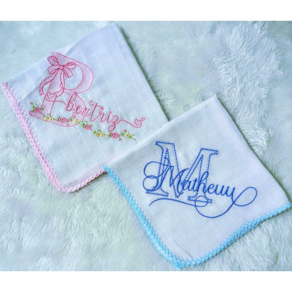 3 Fraldas de Boca Personalizada- 3 Toalha de Boca Personalizada