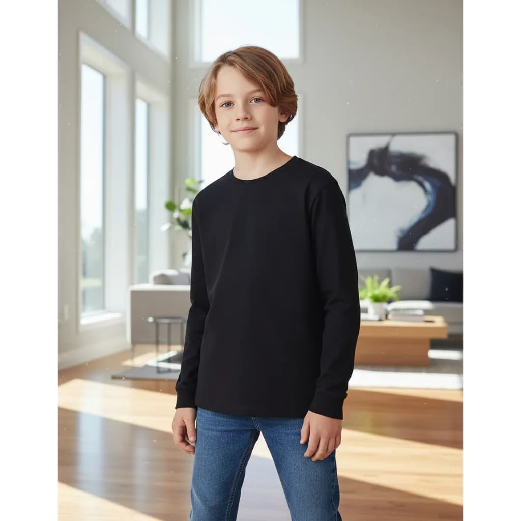 Camisa Manga Longa Infantil Básica 100% Algodão 30.1 Camiseta Premium Lisa Sem Estampa