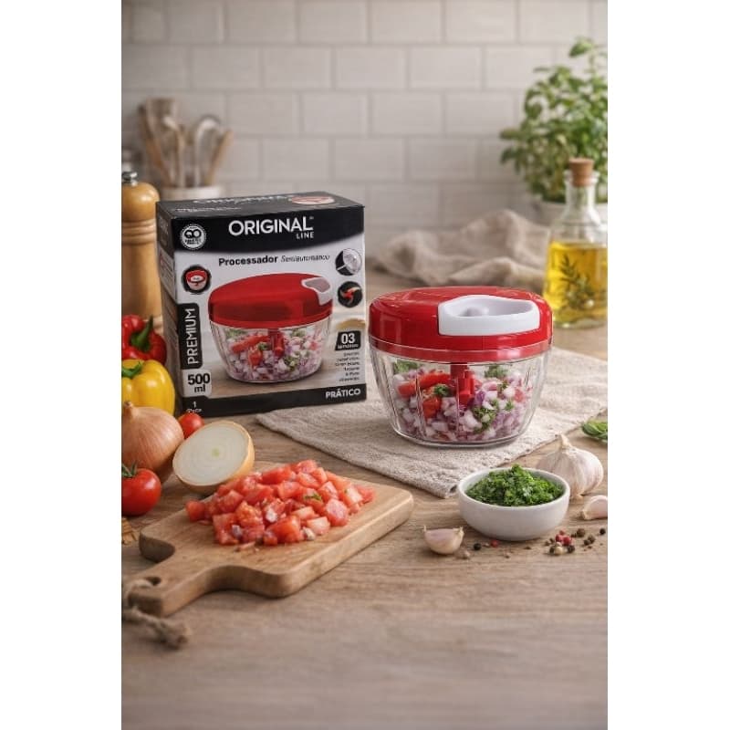 Processador de Alimentos Manual 500ml 3 Lâminas – Tritura, Pica e Mistura | Prático e Compacto