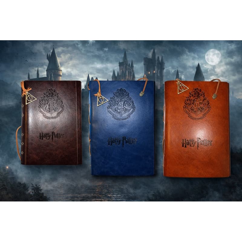 Caderno Fichário Harry Potter Capa Premium Couro Sintético - Opção Kit Caneta Pena