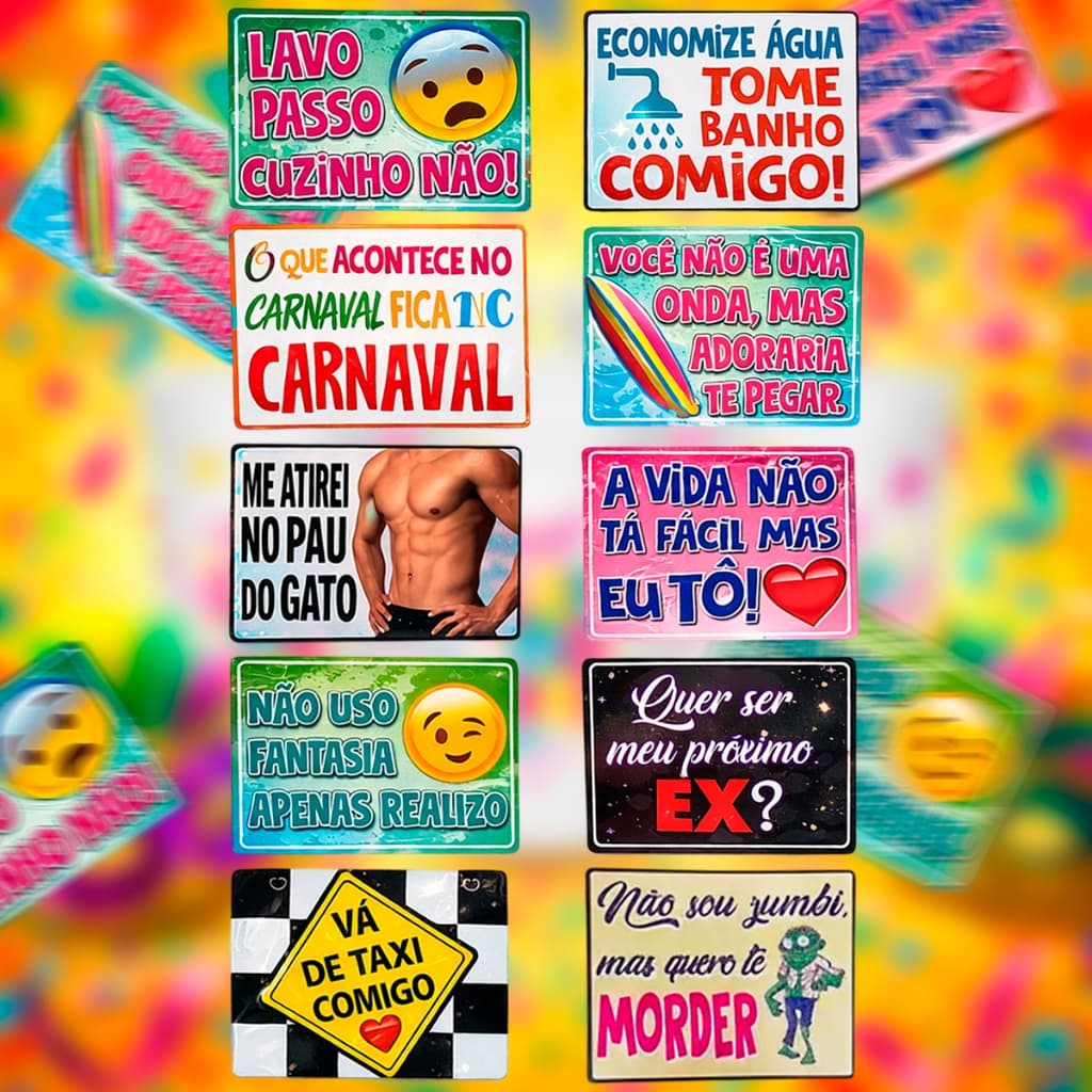 10 Plaquinhas de Carnaval Pescoço Frases Legais