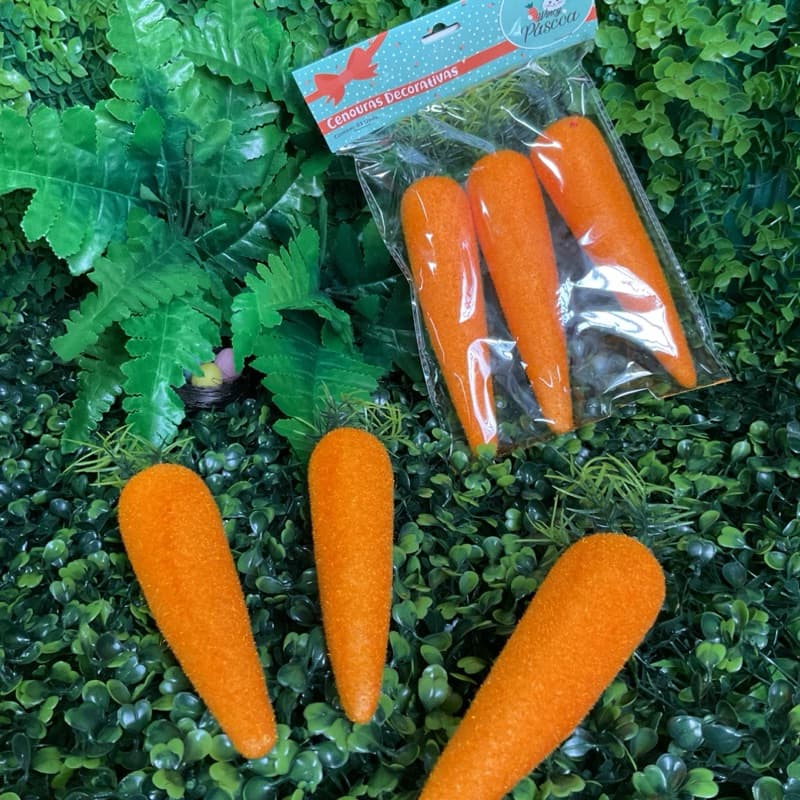 Kit com 3 Cenouras Decorativas Páscoa Laranja 18cm