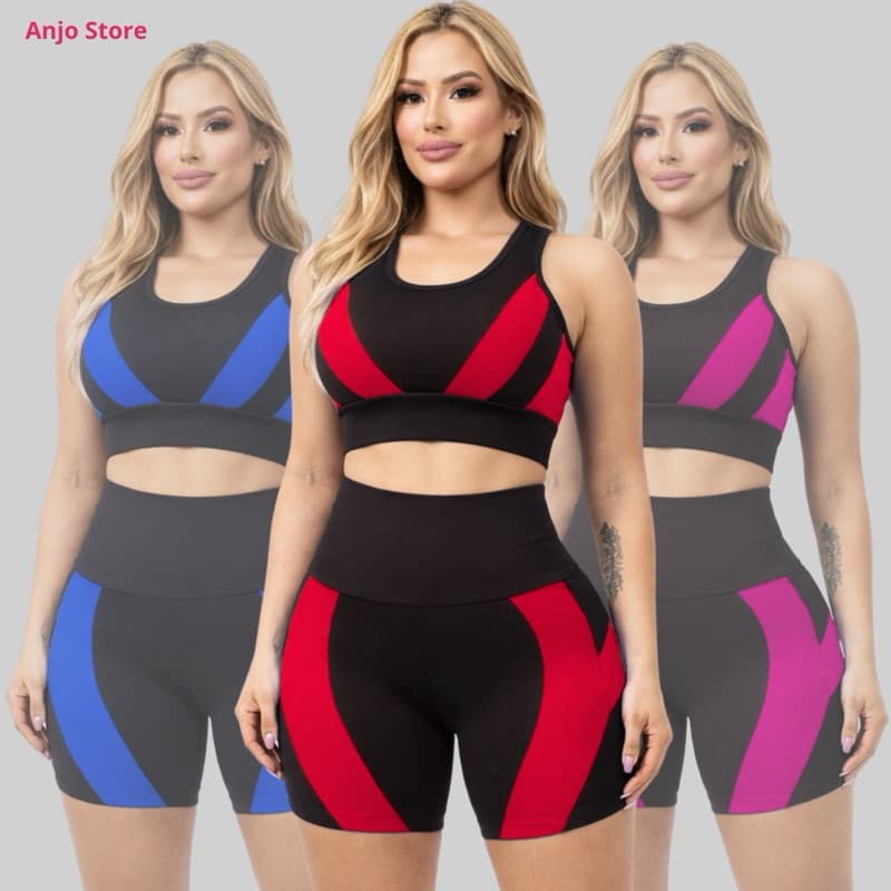 Conjunto Fitness de Academia Feminino Top Nadador + Short de Academia Cintura alta