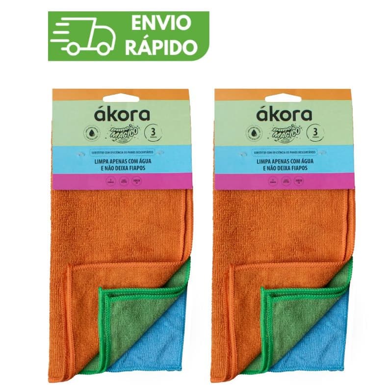 Kit 6 Pano Mágico Flanela Microfibra de Limpeza Uso Geral Cores Sortidas 30x30cm Ákora