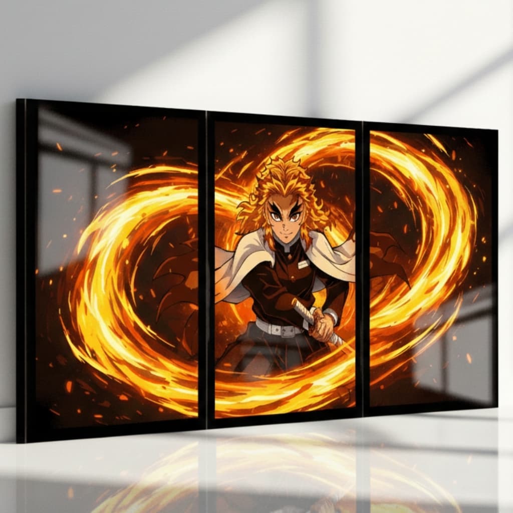 Kit 3 Quadros Parede Decorativo Kyojuro Rengoku Demon Slayer Flame Hashira Quarto Sala Luxo