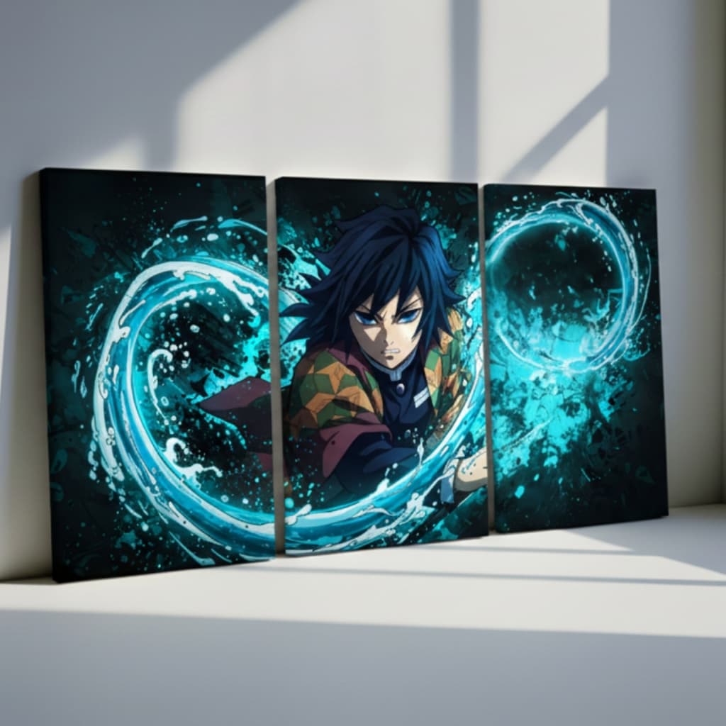 Kit 3 Quadros Decorativos Giyu Tomioka Demon Slayer Hashira Água Quarto Sala Luxo