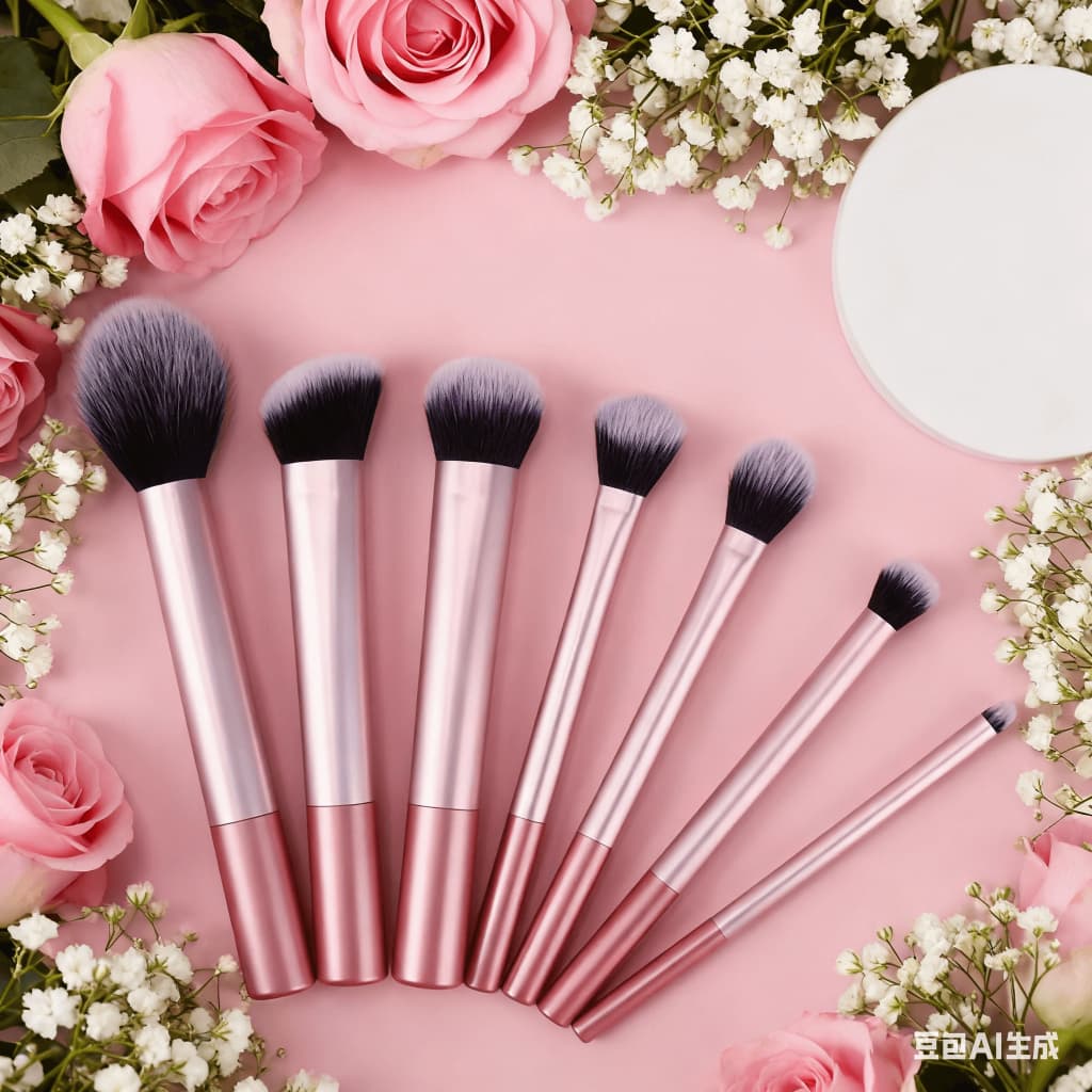 Kit 7 peças de Pincéis Premium de Pincéis de Maquiagem 7 Peças para Blush, Pó, Corretivo e Sombra com Acabamento