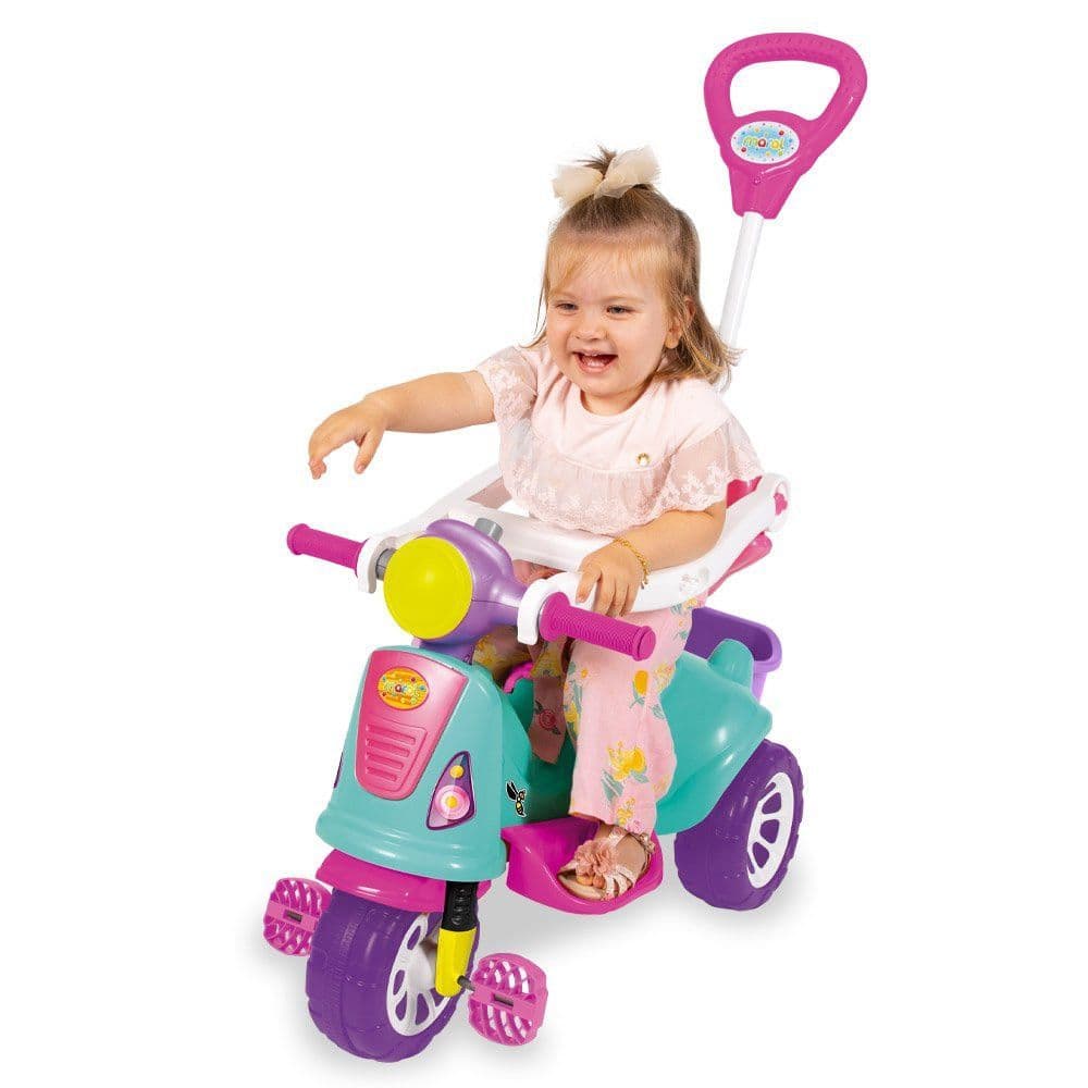 Triciclo Infantil De Passeio E Pedal Andador 2 em 1 Avespa Pink MARAL