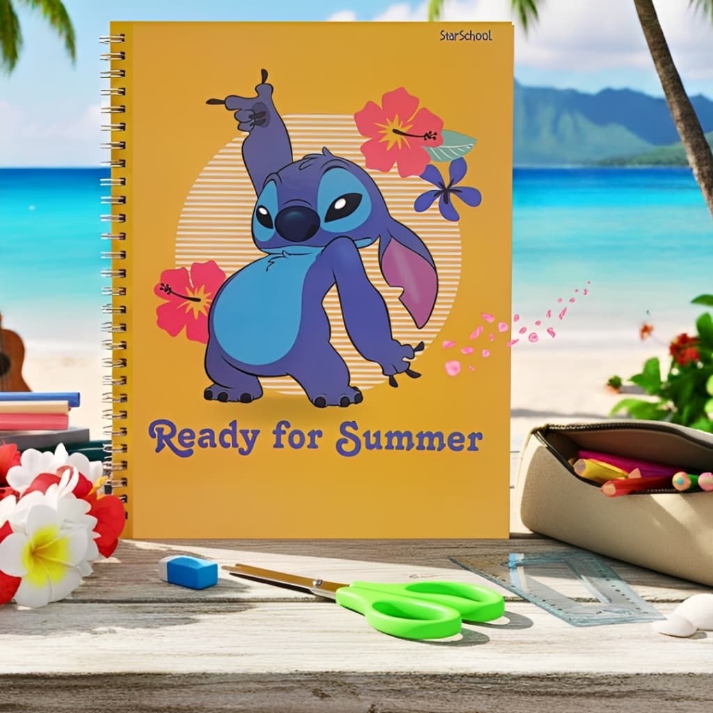 Caderno Escolar Disney 10 Matérias Stitch Capa Dura 160 Folhas Adesivos