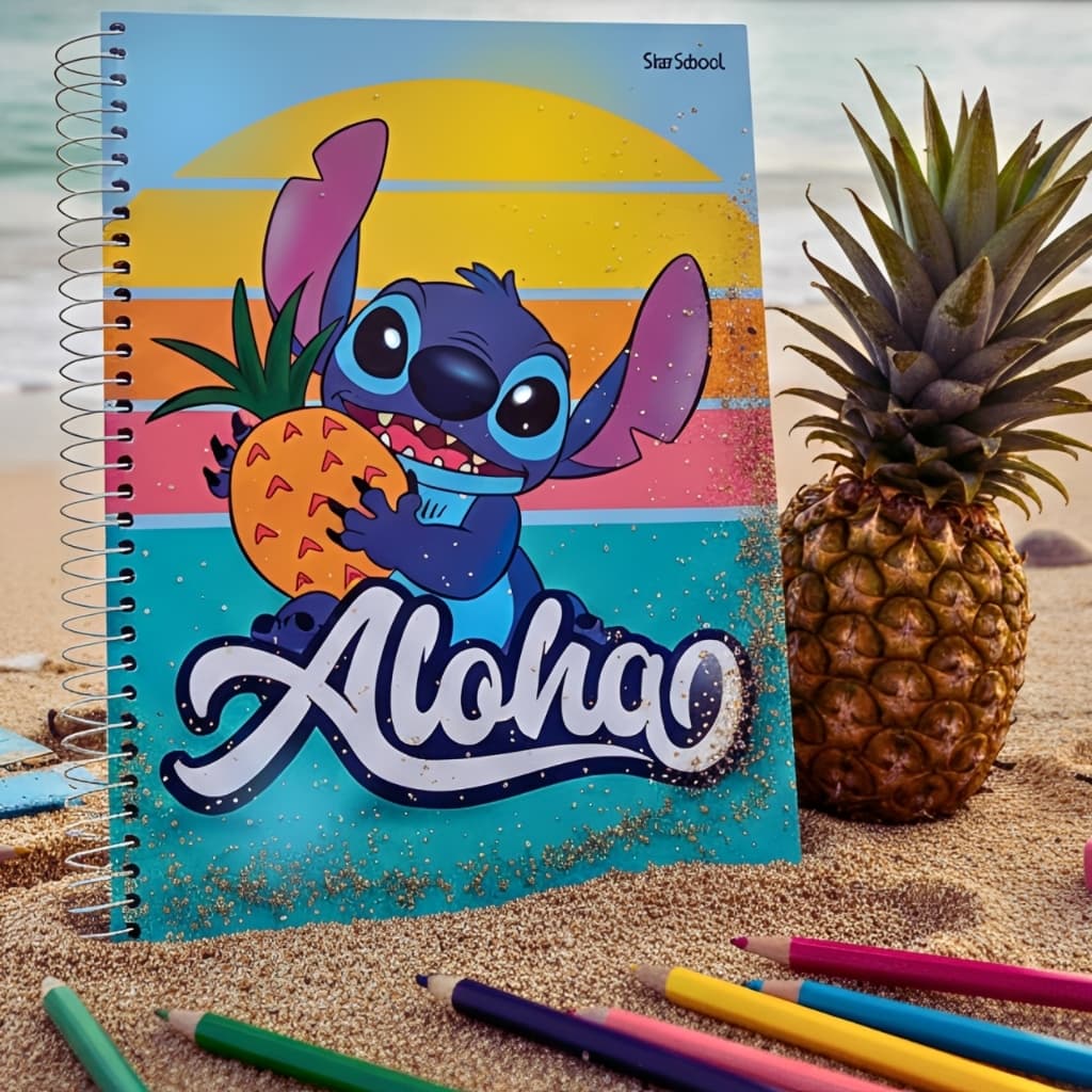 Caderno Escolar Disney 10 Matérias Stitch Capa Dura 160 Fls