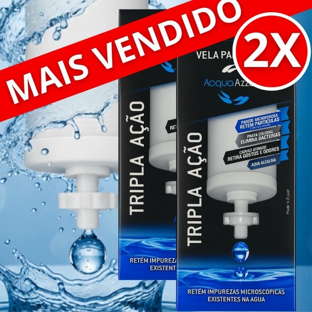 Kit 02 Velas Premium Tripla Ação  Carvão Ativado Alcalina Prata Coloidal, Elimina 99,9% das Bactérias, Água Pura e Limpa