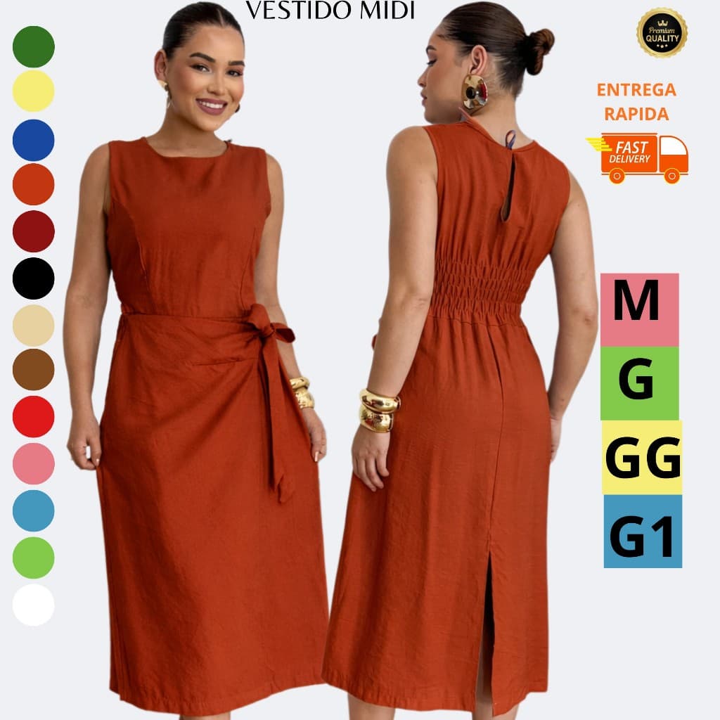 Vestido Midi Feminino Sensorial Plus Size Elegante Casual M G GG G1