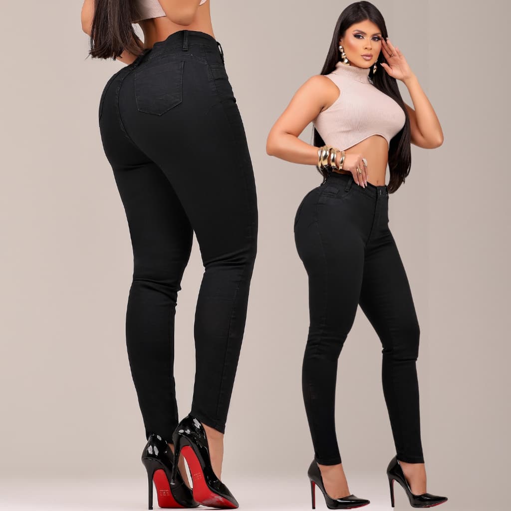 Calça Jeans Preta Skinny Feminina com Lycra Cintura Alta Modelagem Empina Confortável Moda Feminina