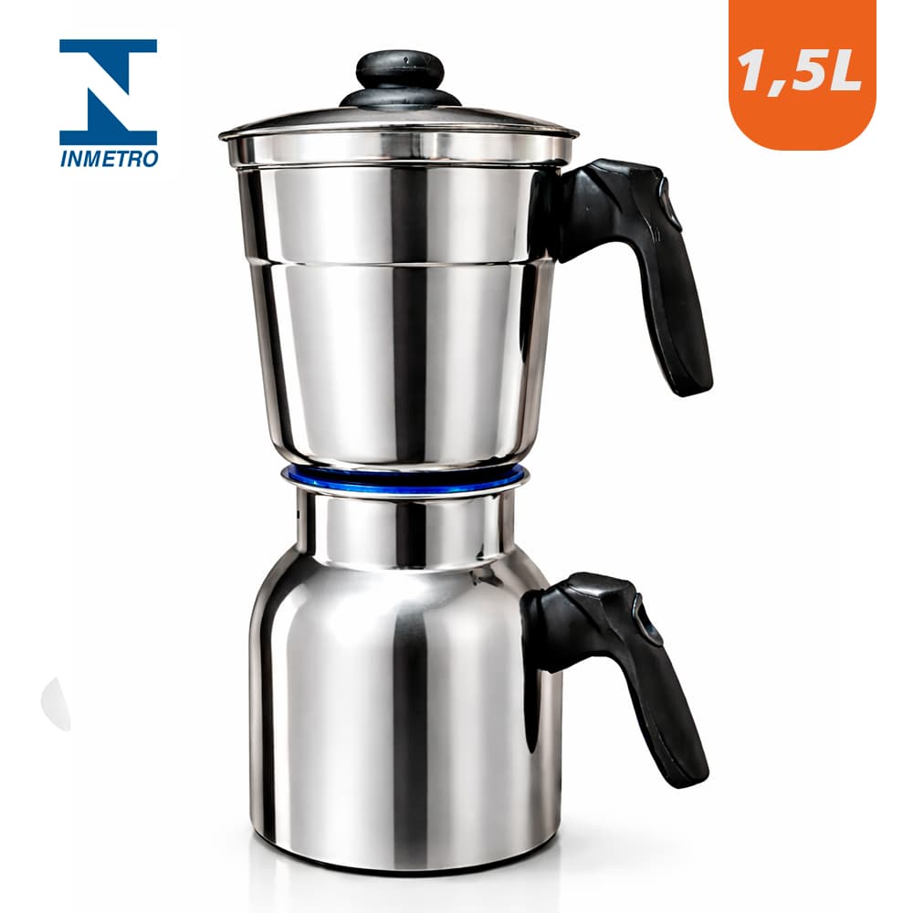 Cafeteira Italiana 1,5L de fogao em Alumínio Polido ou Craqueado | Café Pronto Rápido