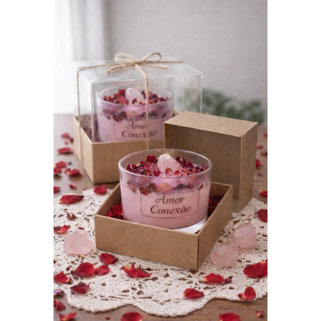 Vela Aromática Amor e Conexão | Essência Rubi com Quartzo Rosa Afrodisíaca | vela do amor | afrodisíaca | vela para casa