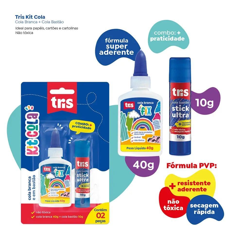 Kit Cola Branca Fix 40g + Cola Bastão Stick Ultra 10g - Tris - Combo + Praticidade