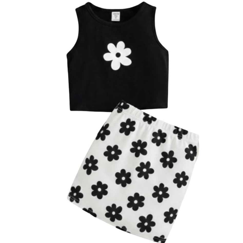 Conjunto Infantil Menina Verão Blogueirinha Saia e Cropped Florzinhas - Tamanho 6 Anos