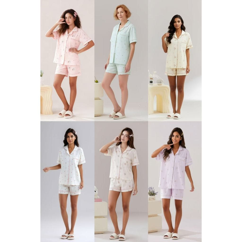 Pijama Feminino Curto Americano com Botões e Abertura Frontal – Estilo Blogueira, Amamentação, Confortável