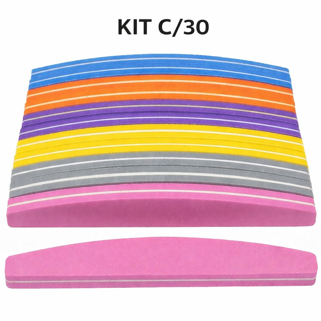 Kit C 30/20/10 Lixas Buffer colorida polimento manicure ferramenta 100/180