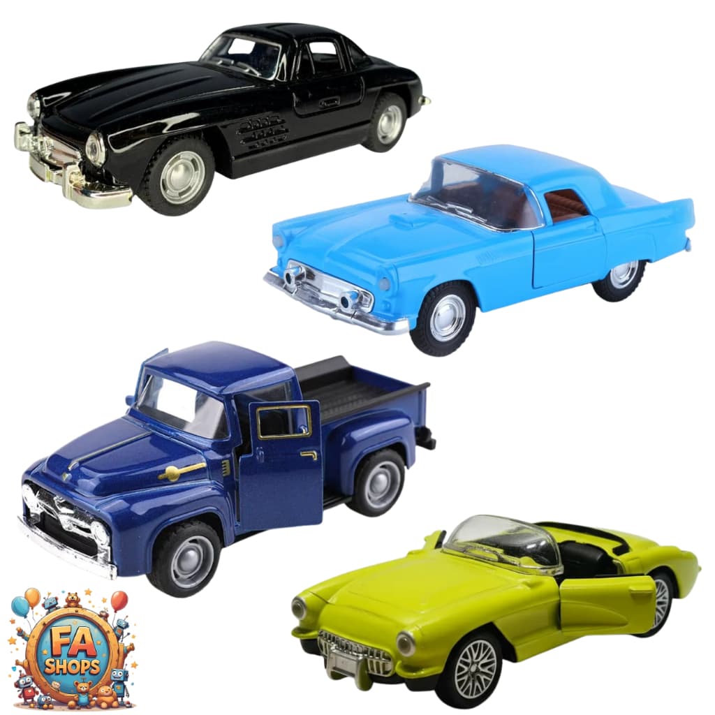 Kit 4 Carrinhos Miniatura De Ferro Coleção Clássico Antigo Fricção Retrô Presente Colecionador