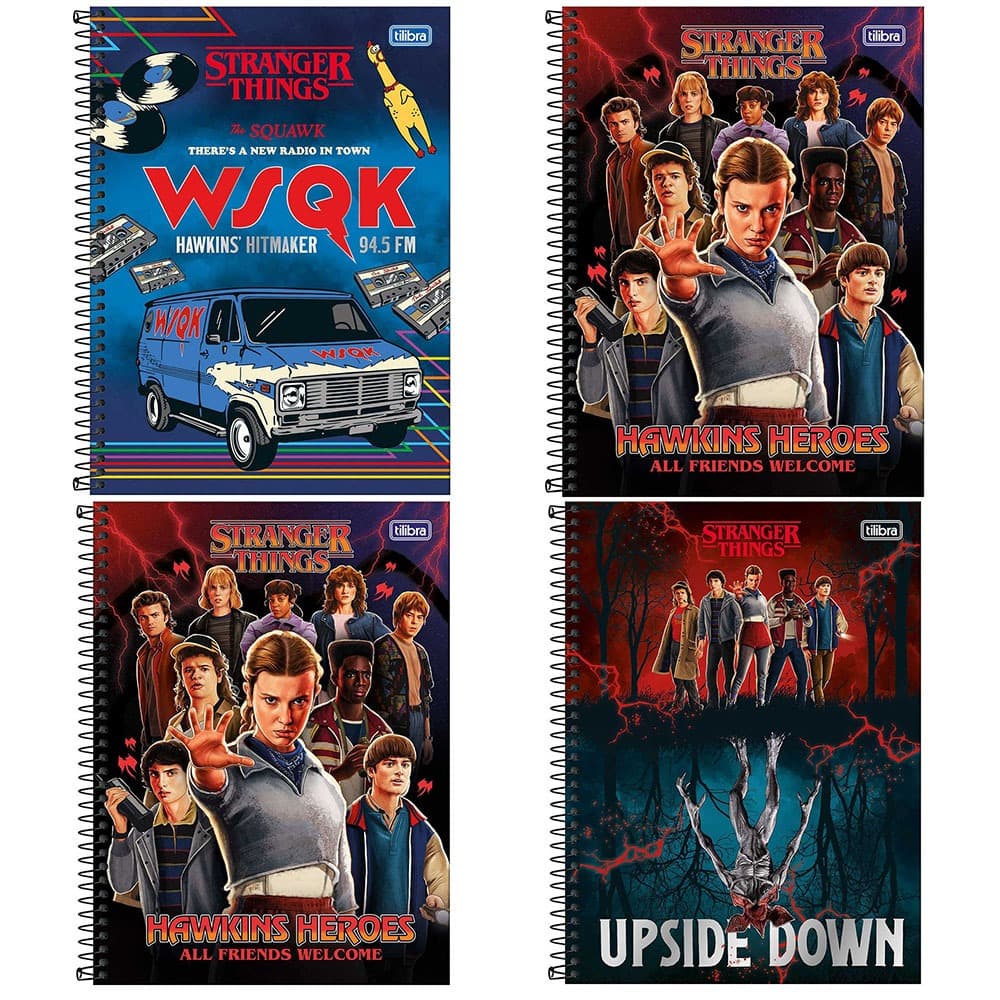 Kit 4 Cadernos Tilibra Stranger Things Espiral Capa Dura Universitario 80 Folhas 1 Matéria 4 unidade