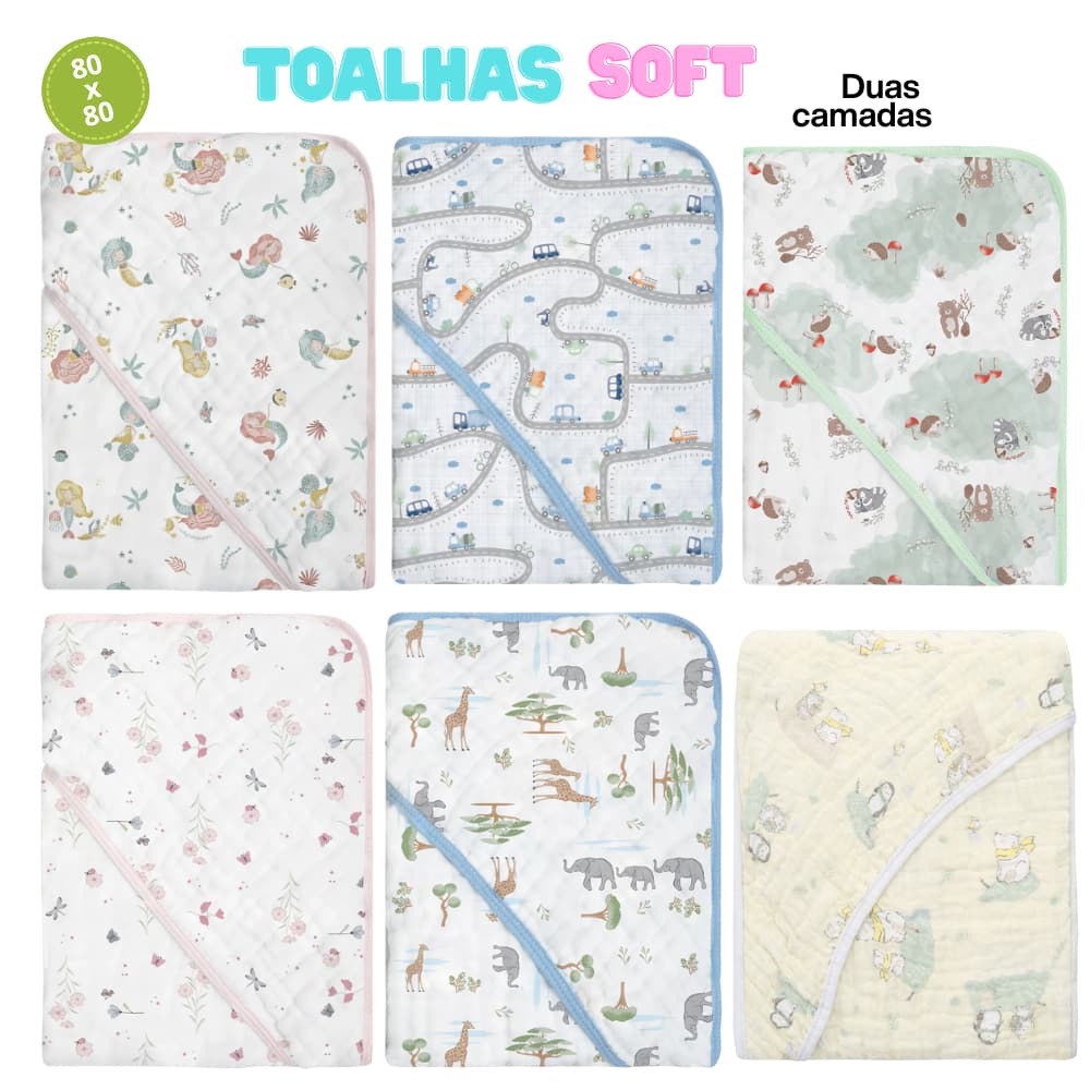 Toalha de Banho Bebê Soft 2 Camadas com Capuz 80x80cm Macia e Absorvente Papi