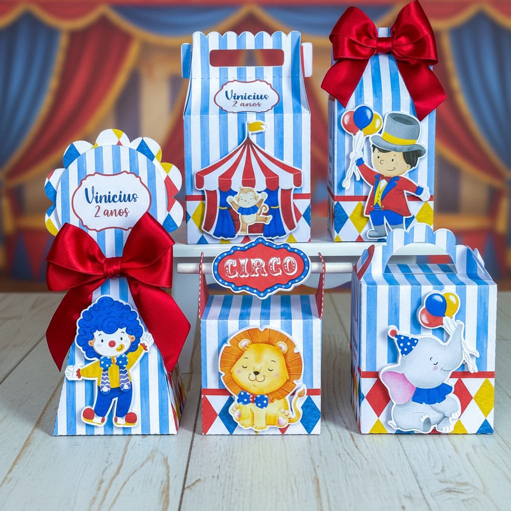 Kit Caixinhas Personalizadas Circo TRADICIONAL SEMI MONTADAS |Kit Completo| Lembrancinha ANIVERSÁRIO