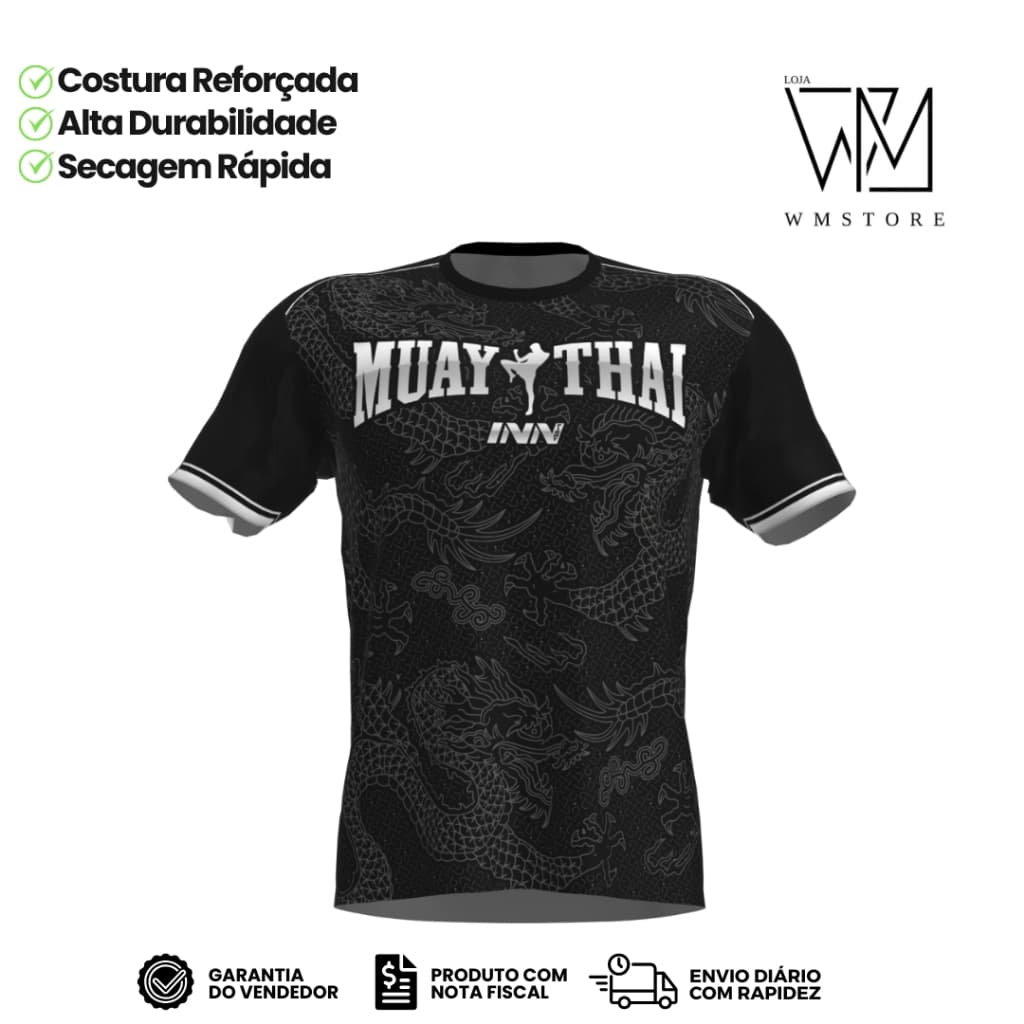 Camiseta Unissex Muay Thai Dragon Thai Cinza Manga Curta