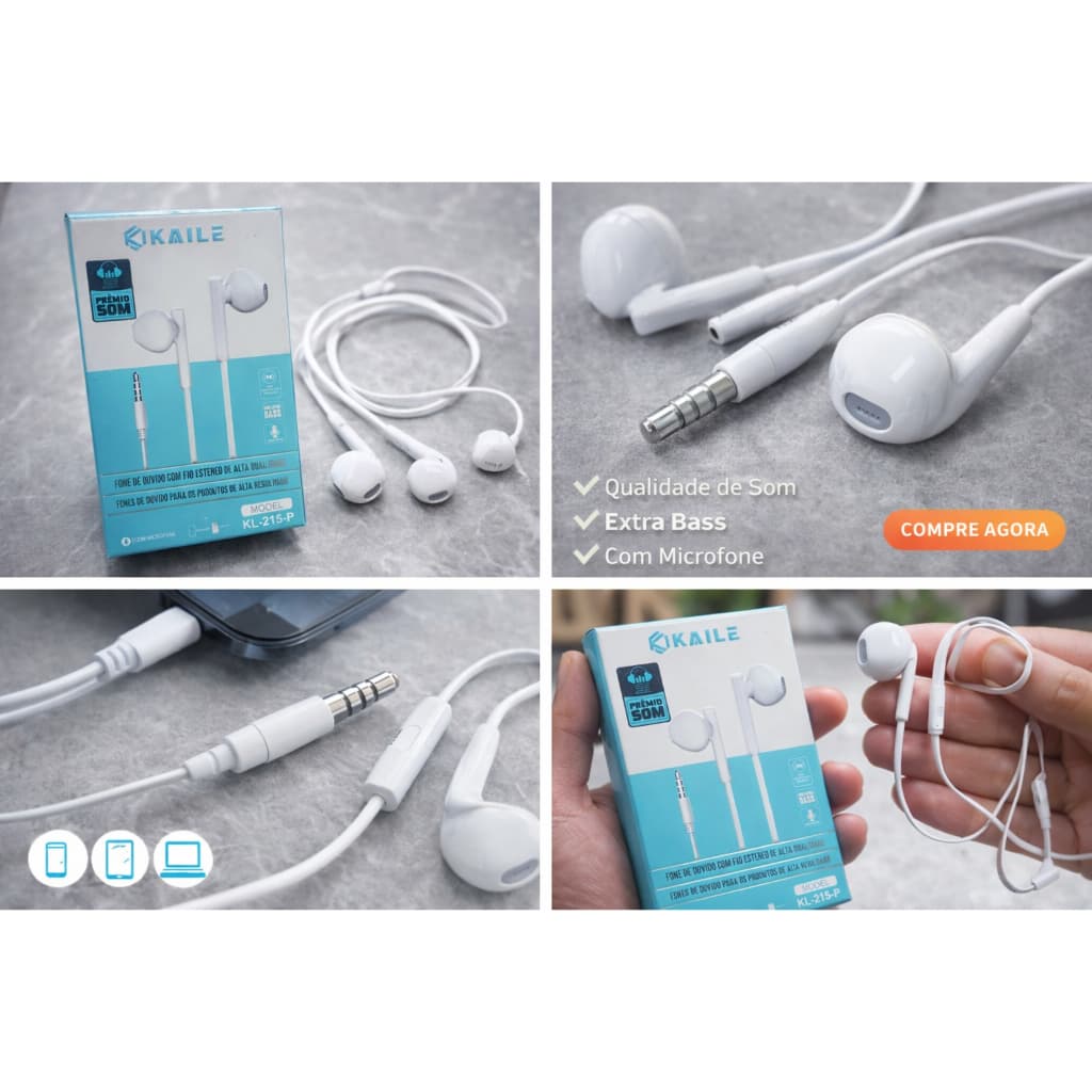 Fone de Ouvido Com Fio  Estéreo Extra Bass com Microfone - Alta Qualidade Audição infinita