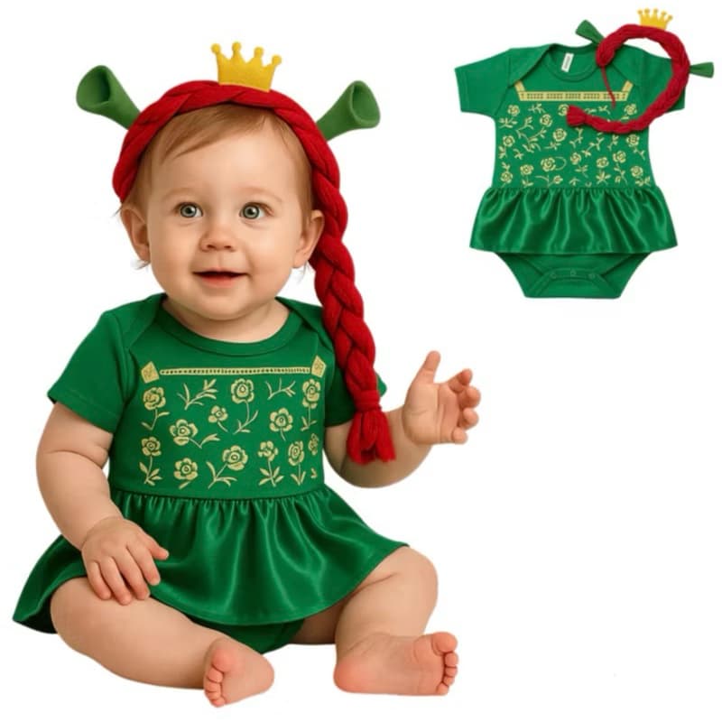 Body Temático Bebê Menina Princesa Verde + Arquinho
