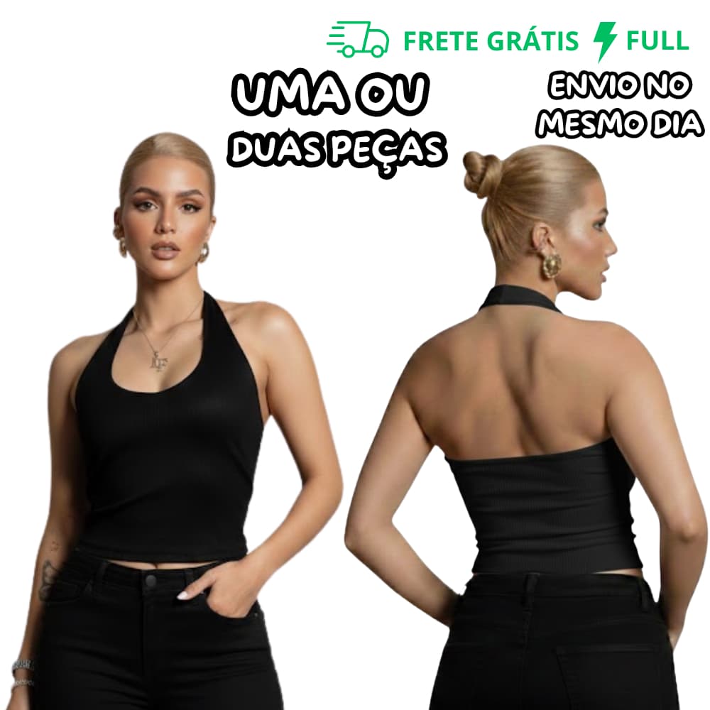 REGATA PRETA FEMININA FRENTE ÚNICA EM SUPLEX PREMIUM | MODA GRINGA VERÃO | VESTE 36 AO 42
