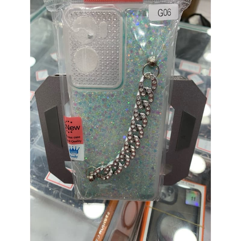 Capa capinha Moto G06 Feminina Glitter Brilhante + Corrente Strass | Película 3D Inclusa