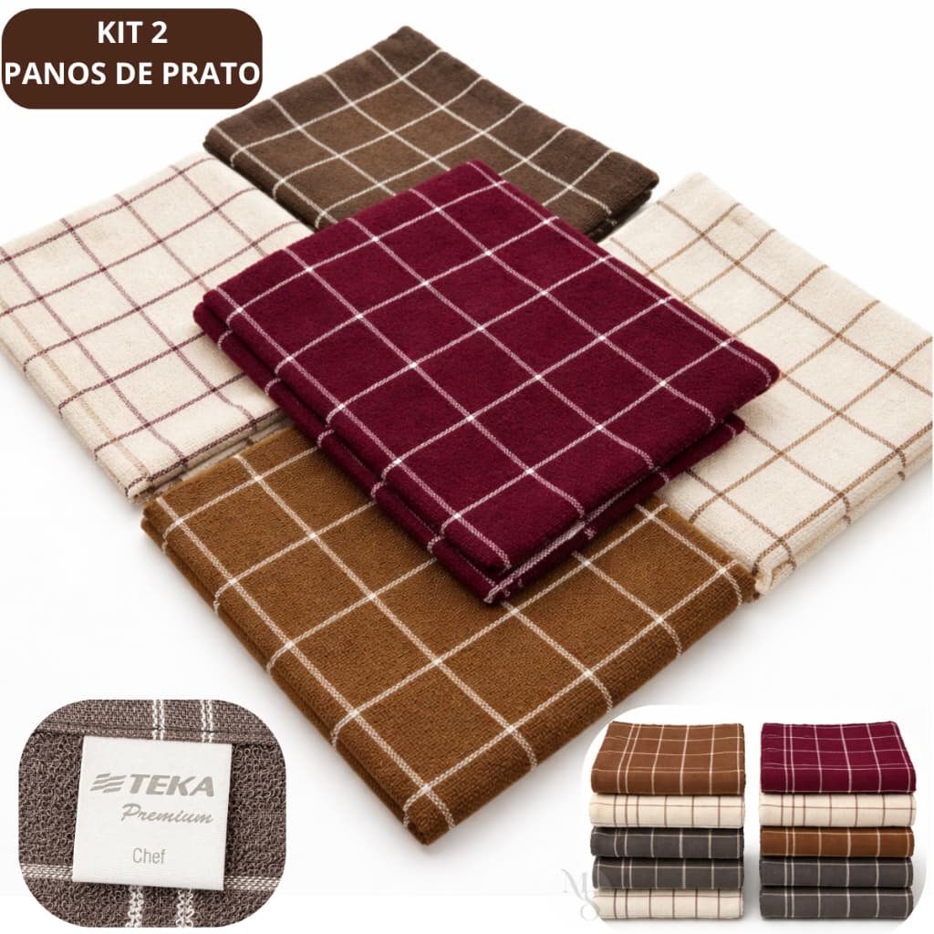 Kit 2 Pano de Prato Copa Chef Teka 100% Algodão Premium Felpudo Atoalhado Gourmet Cozinha Pack