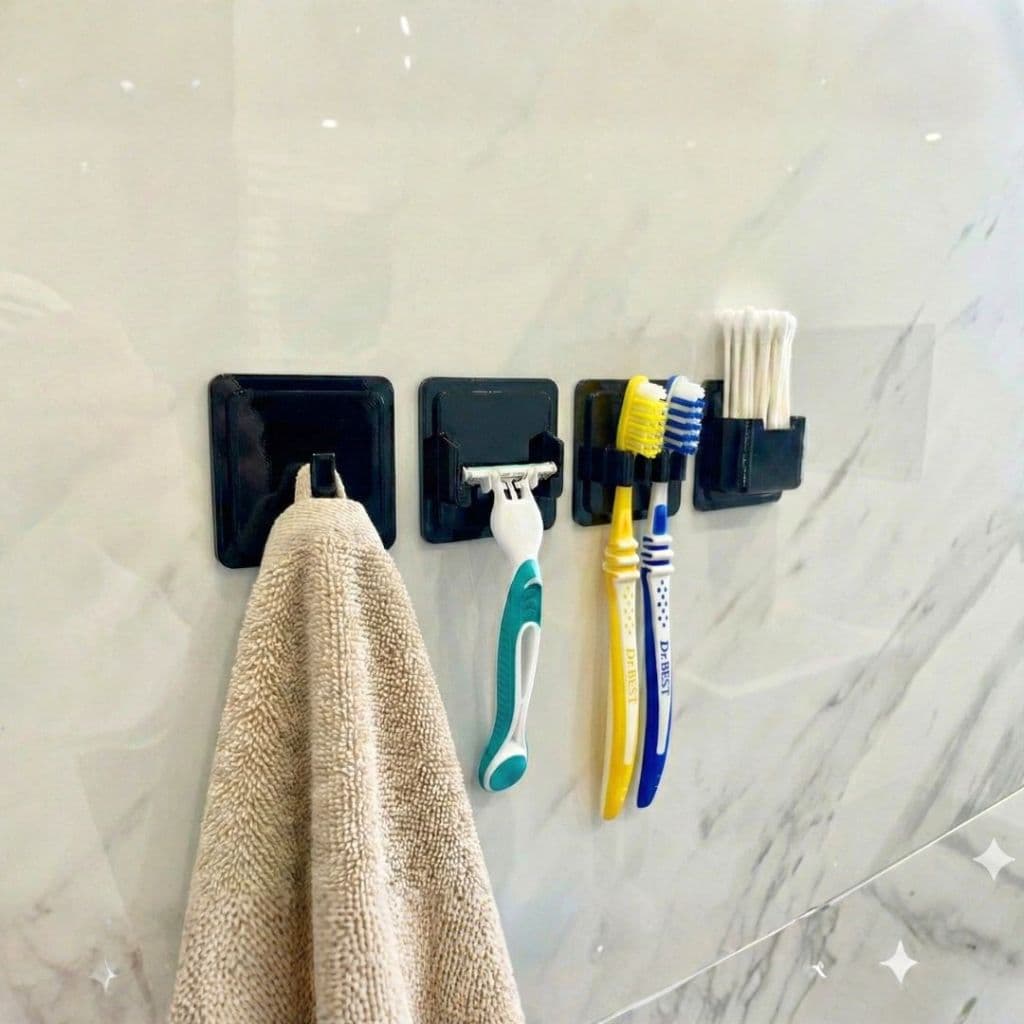 KIT 04 Organizador Banheiro Porta Toalha Porta Escova Dentes Compatível com Prestobarba Gillette