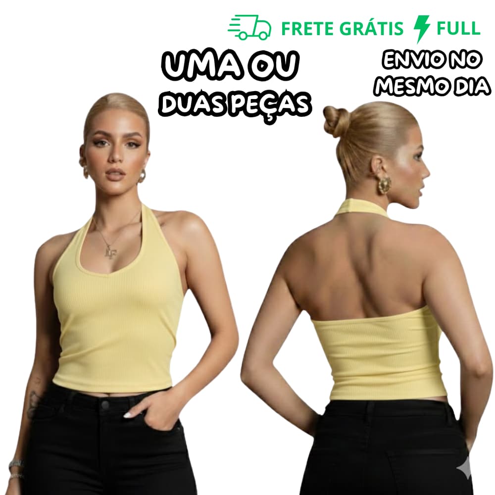 REGATA AMARELA FEMININA FRENTE ÚNICA EM SUPLEX PREMIUM | MODA GRINGA VERÃO | VESTE 36 AO 42