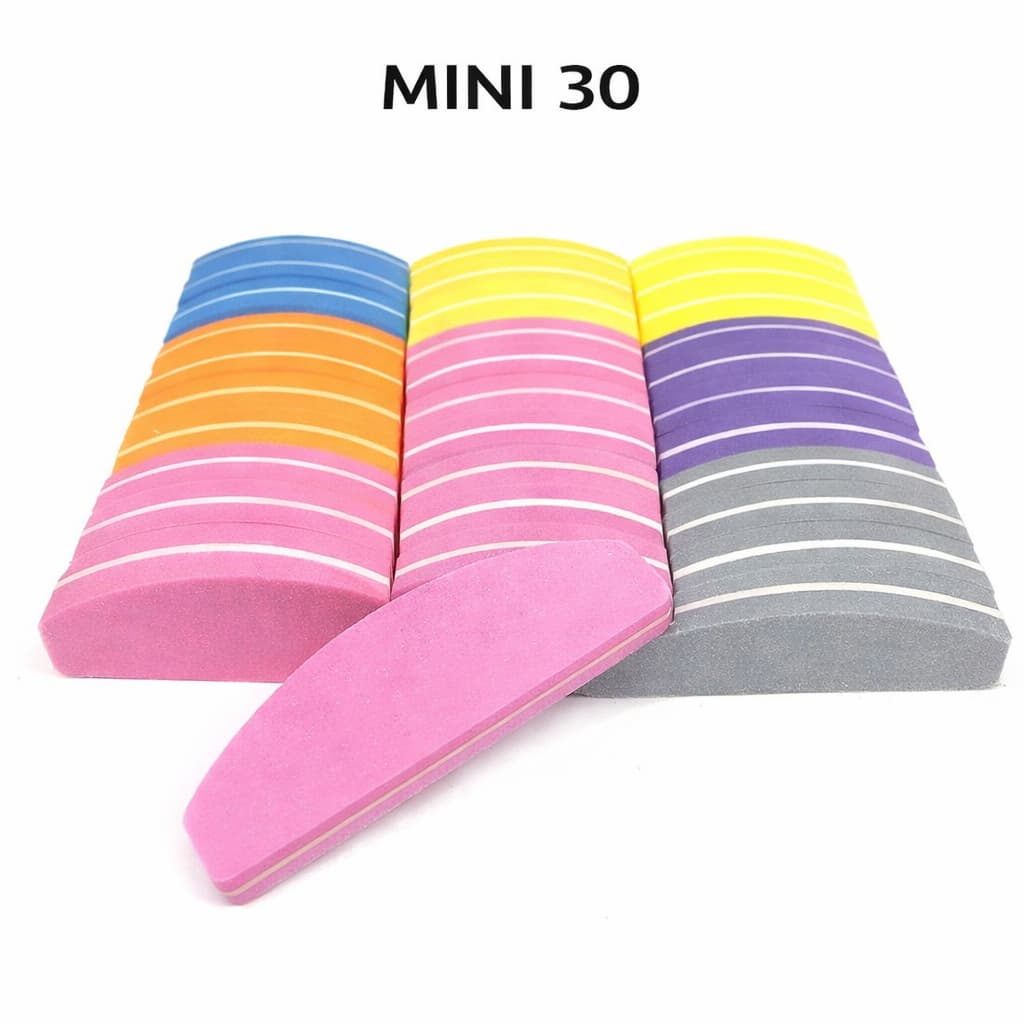 Kit Com 30/20/10 unidades MINI LIXA BUFFER BUMERANGUE 100/180 FECHA POROS COLORIDO