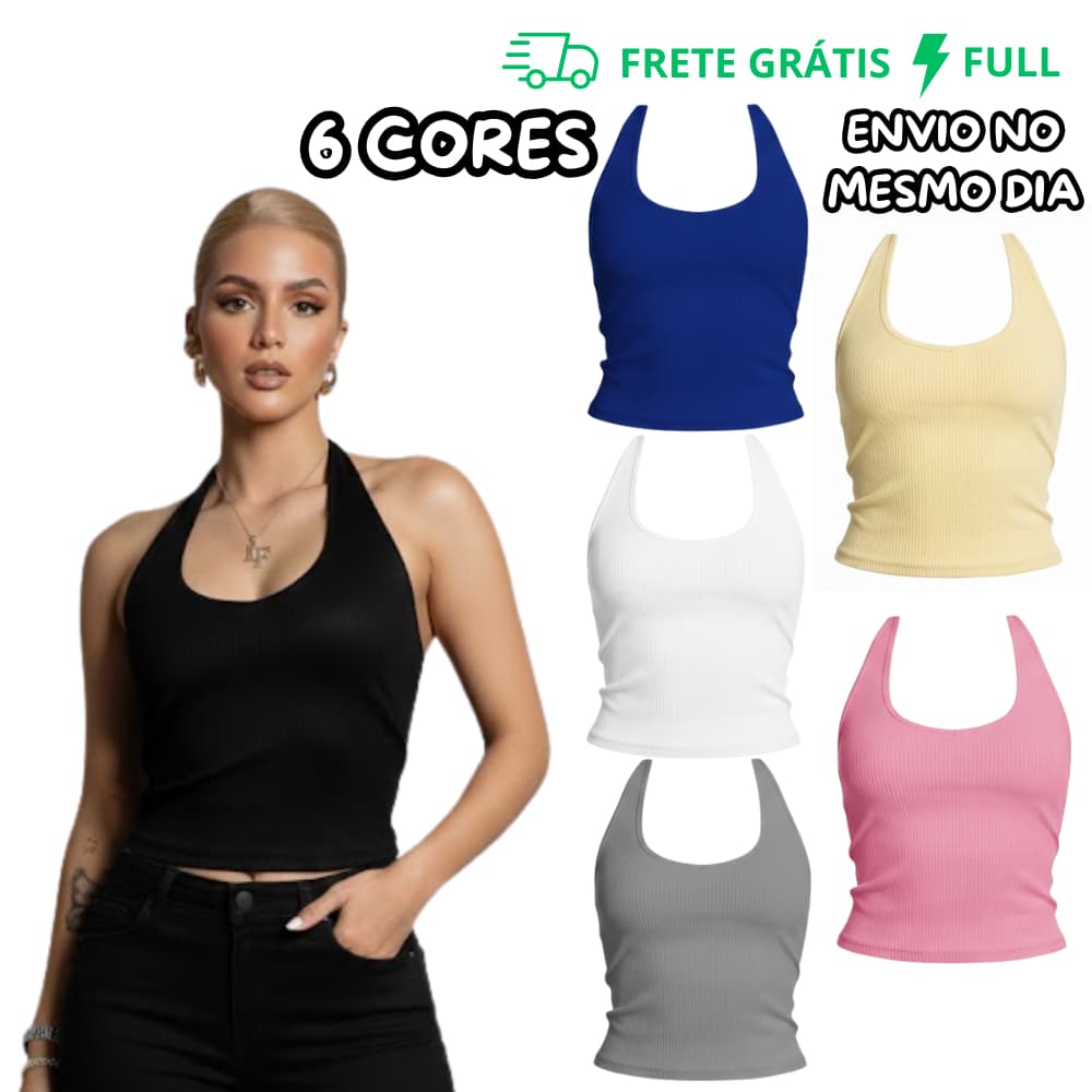 1 REGATA 6 CORES FEMININA FRENTE ÚNICA EM SUPLEX PREMIUM VESTE 36 AO 42 | PRETO | BRANCO | ROSA | AMARELO | CINZA | AZUL