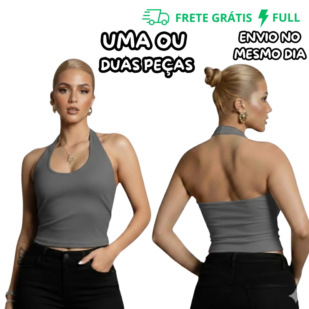 REGATA CINZA FEMININA FRENTE ÚNICA EM SUPLEX PREMIUM | MODA GRINGA VERÃO | VESTE 36 AO 42