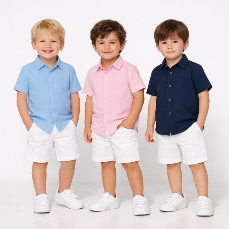 Conjunto social infantil menino camisa e bermuda evento