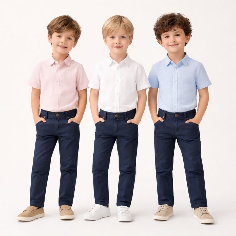Conjunto Camisa Social Infantil Diversas Cores Calça Azul Marinho