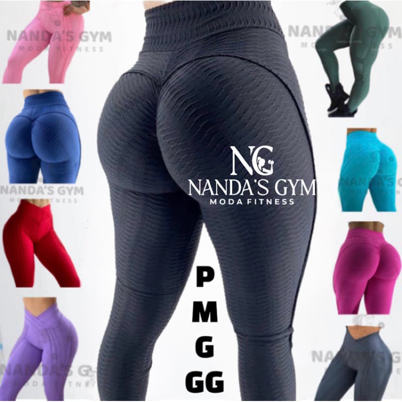Calça Legging brocada modeladora - feminina - cintura alta - cós RETO - empina bumbum - levanta bumbum