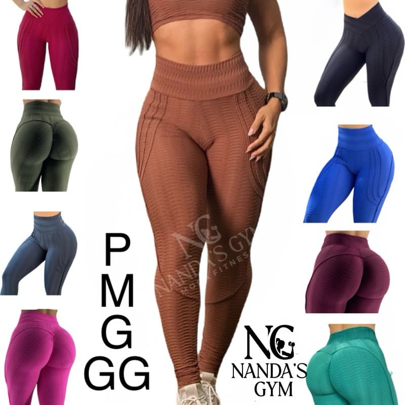 Calça Legging brocada modeladora coração - cintura alta reta- fitness-levanta bumbum- várias cores - cintura alta