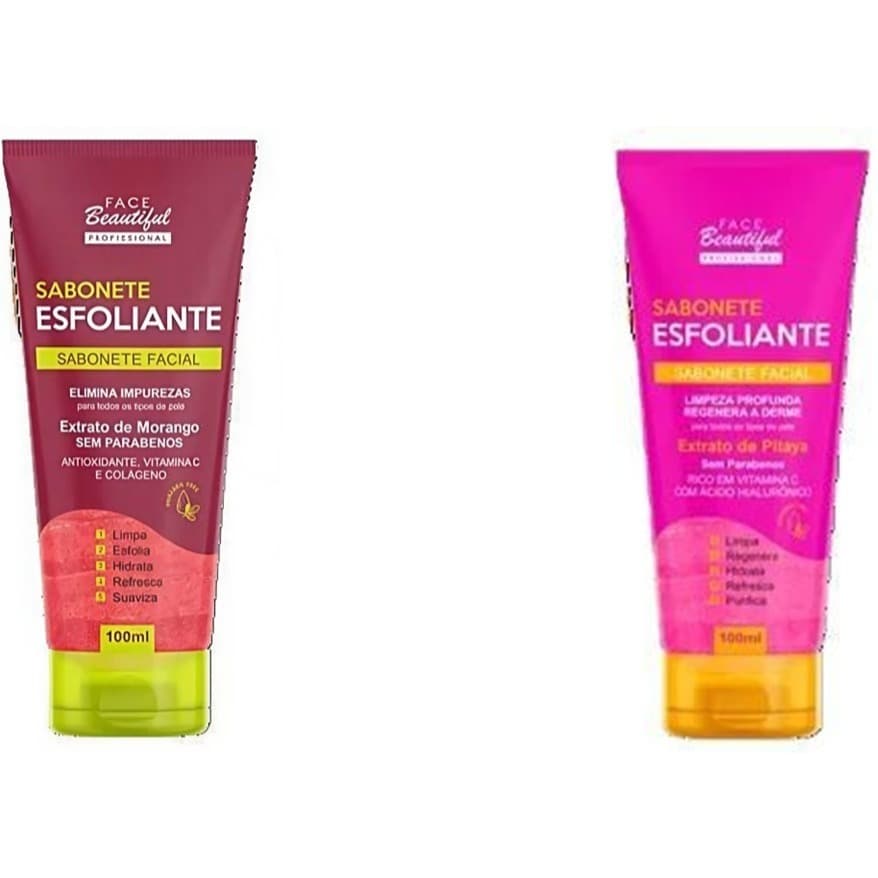 Sabonete Gel Facial Esfoliante Extrato de Pitaya ou Extrato de Morango - Face Beautiful Profissional