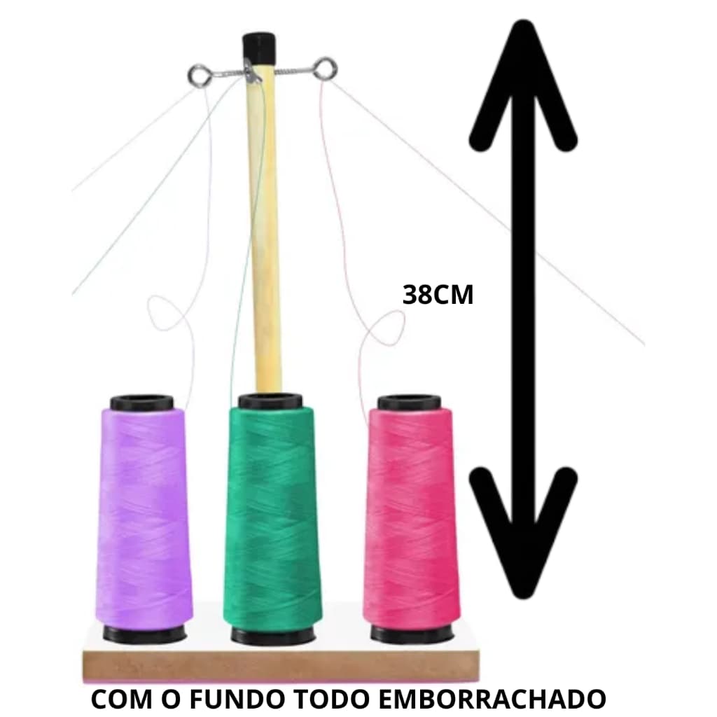 Porta Fio Carretel Linha Doméstico Para 3 Cone Mdf Madeira