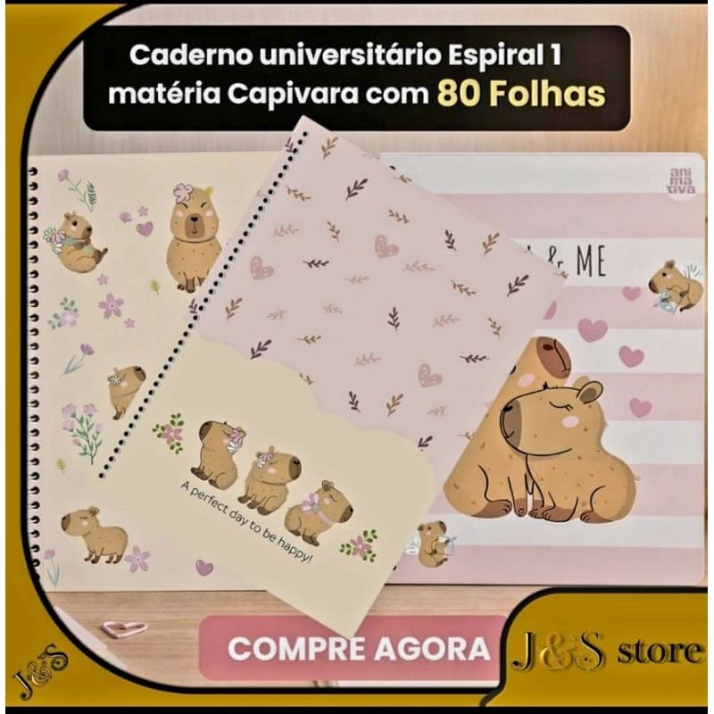 Caderno universitário Espiral 1 matéria Capivara com 80 Folhas - Sortido