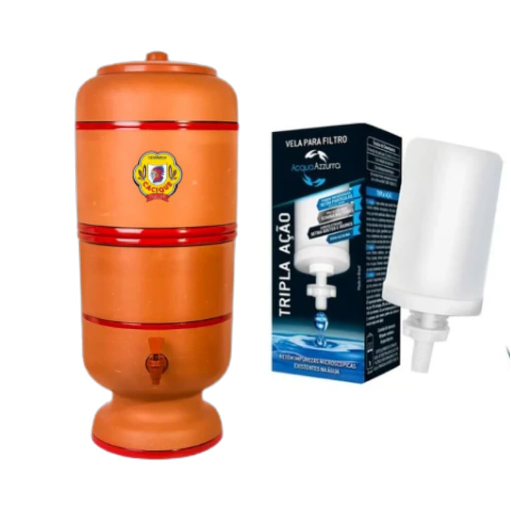 Kit Filtro de Barro 4 Litros ORIGINAL + Vela Tripla Ação + Boia Anti-Transbordo – Água Pura e Fresca Todos os Dias