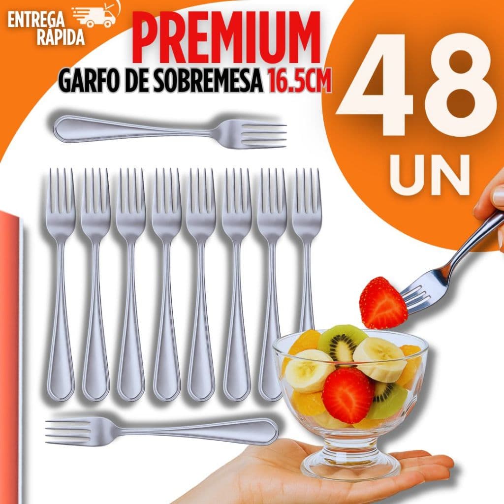 Jogo 48 Garfo de Sobremesa Inox Para Restaurantes Lanchonetes Bistro Padarias Qualidade Top Premium