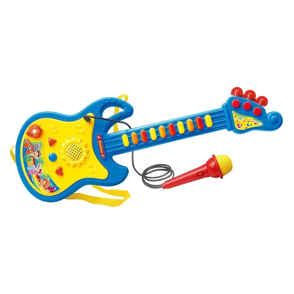 Guitarra Musical Brinquedo Infantil Luz E Som Com Microfone